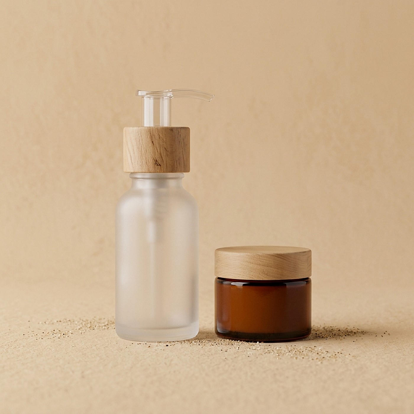 A Saltbush serum bottle on sandstone
